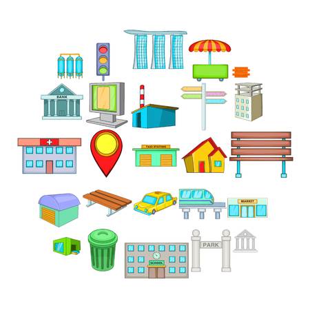 Beautiful city icons set. Cartoon set of 25 beautiful city vector icons for web isolated on white backgroundのイラスト素材