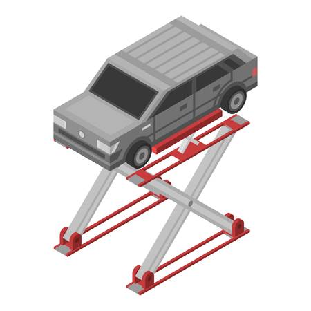 Car on service lift icon. Isometric of car on service lift vector icon for web design isolated on white backgroundのイラスト素材