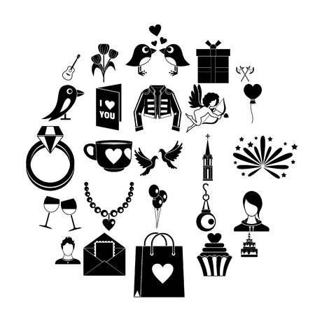 Valentine day icons set. Simple set of 25 valentine day vector icons for web isolated on white backgroundのイラスト素材