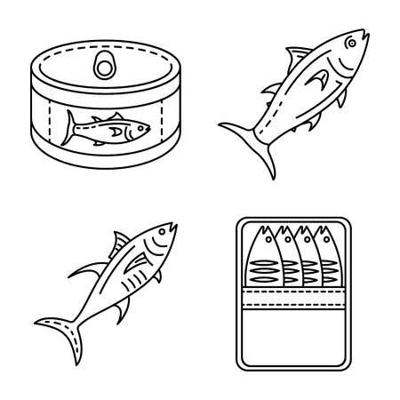 Tuna icon set, outline styleのイラスト素材