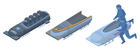 Bobsleigh icon set. Isometric set of bobsleigh vector icons for web design isolated on white...
