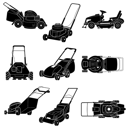 Lawnmower icon set. Simple set of lawnmower vector icons for web design on white backgroundのイラスト素材