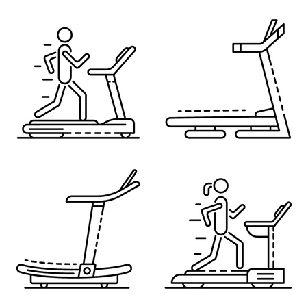 Treadmill icon set, outline styleのイラスト素材