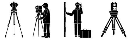 Surveyor icon set. Simple set of surveyor vector icons for web design on white backgroundのイラスト素材