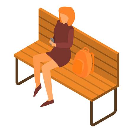 Girl at park bench icon. Isometric of girl at park bench vector icon for web design isolated on white backgroundのイラスト素材