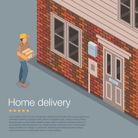 Home delivery concept background. Isometric illustration of home delivery vector concept background for web designのイラスト素材