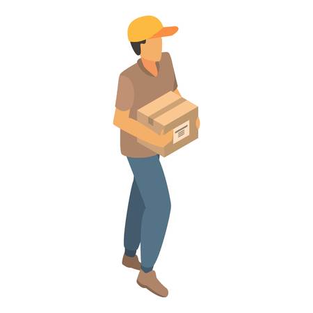 Man delivery box icon. Isometric of man delivery box vector icon for web design isolated on white backgroundのイラスト素材