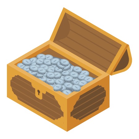 Treasure chest icon. Isometric of treasure chest vector icon for web design isolated on white backgroundのイラスト素材