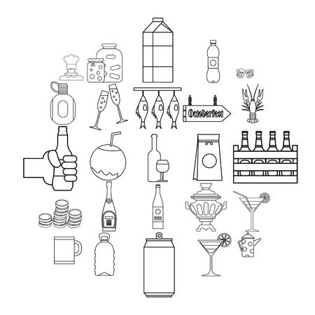 Alcohol icons set. Outline set of 25 alcohol vector icons for web isolated on white backgroundのイラスト素材