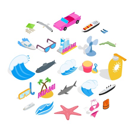 Strand icons set. Isometric set of 25 strand vector icons for web isolated on white backgroundのイラスト素材
