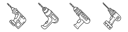 Drilling machine icons set. Outline set of drilling machine vector icons for web design isolated on white backgroundのイラスト素材