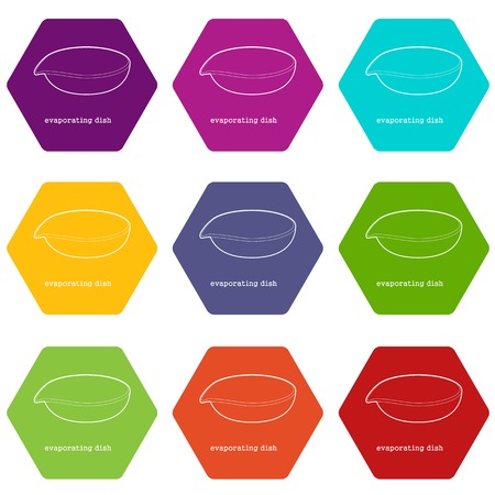 Evaporating dish icons 9 set coloful isolated on white for webのイラスト素材