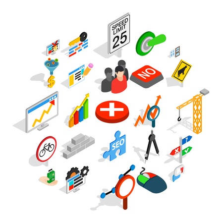 Determination icons set. Isometric set of 25 determination vector icons for web isolated on white backgroundのイラスト素材