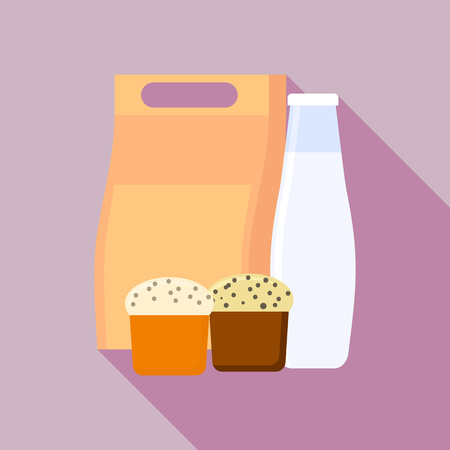 Milk bottle lunchbox icon, flat styleのイラスト素材