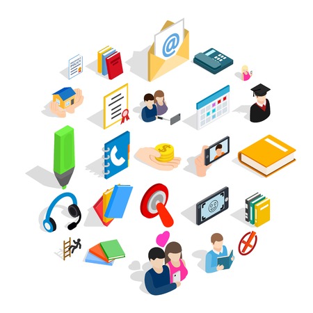 Chat icons set. Isometric set of 25 chat vector icons for web isolated on white backgroundのイラスト素材