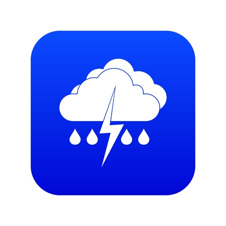 Cloud with lightning and rain icon digital blue for any design isolated on white vector illustrationのイラスト素材