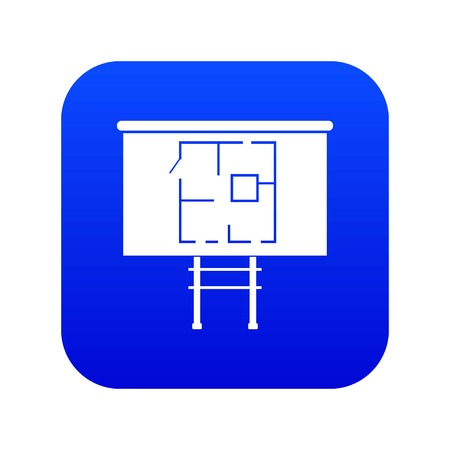 Project of house on a board icon digital blue for any design isolated on white vector illustrationのイラスト素材