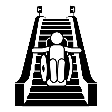 Man in wheelchair on escalator icon. Simple illustration of man in wheelchair on escalator vector icon for web design isolated on white backgroundのイラスト素材