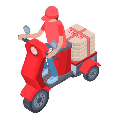 Pizza motorbike delivery icon, isometric styleのイラスト素材