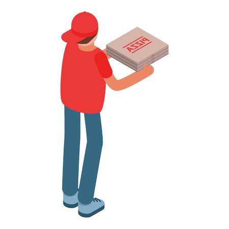 Man delivery give pizza box icon, isometric styleのイラスト素材