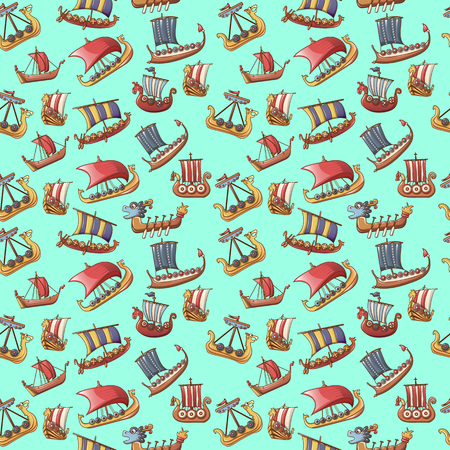 Ship pattern seamless. Cartoon of ship vector pattern seamless for web, poster and wrapping paperのイラスト素材