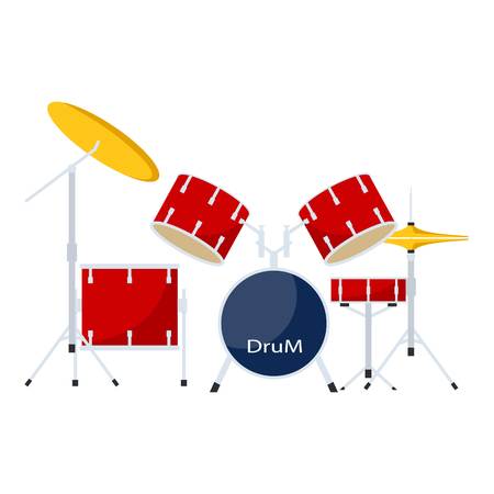 Drums kit icon, flat styleのイラスト素材