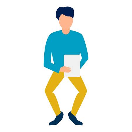 Boy take tablet icon. Flat illustration of boy take tablet vector icon for web designのイラスト素材