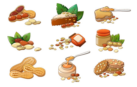 Peanut icons set, cartoon styleのイラスト素材