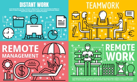 Distant work banner set, outline styleのイラスト素材