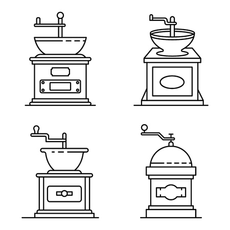 Coffee grinder icons set, outline styleのイラスト素材