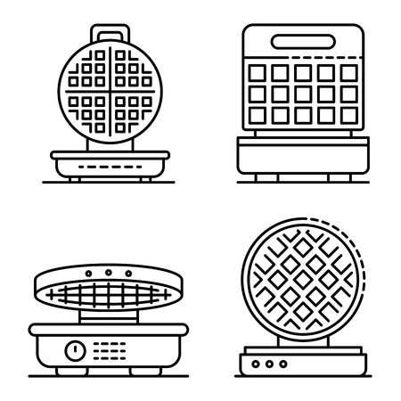 Waffle-iron icons set, outline styleのイラスト素材
