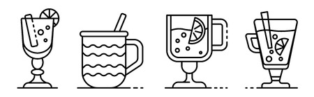 Mulled wine icons set, outline styleのイラスト素材