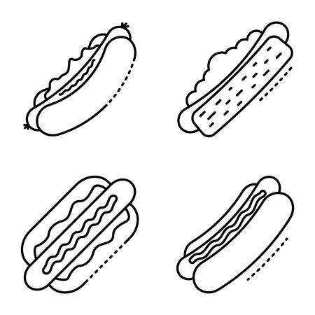 Hot dog icons set, outline styleのイラスト素材
