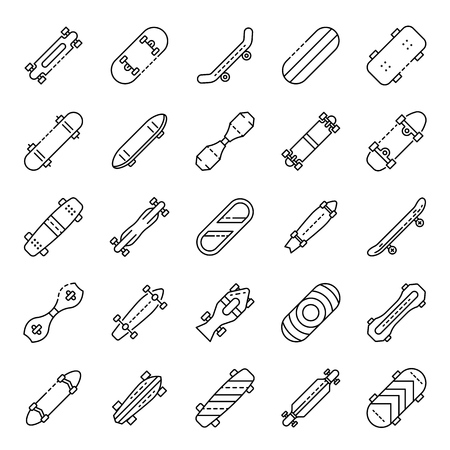 Skateboard icons set, outline styleのイラスト素材
