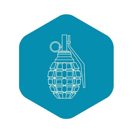 Hand grenade, bomb explosion icon in outline style isolated on white background vector illustrationのイラスト素材