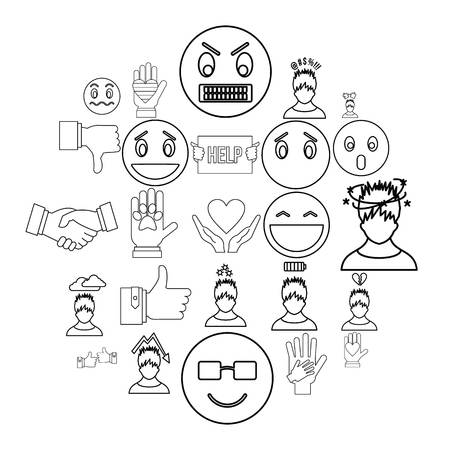 Emotion icons set. Outline set of 25 emotion vector icons for web isolated on white backgroundのイラスト素材