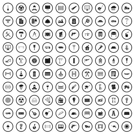 100 building materials icons set in simple style for any design vector illustrationのイラスト素材