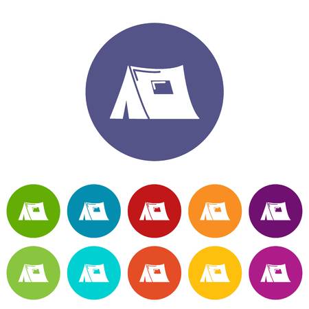 Tourist tent icons color set vector for any web design on white backgroundのイラスト素材