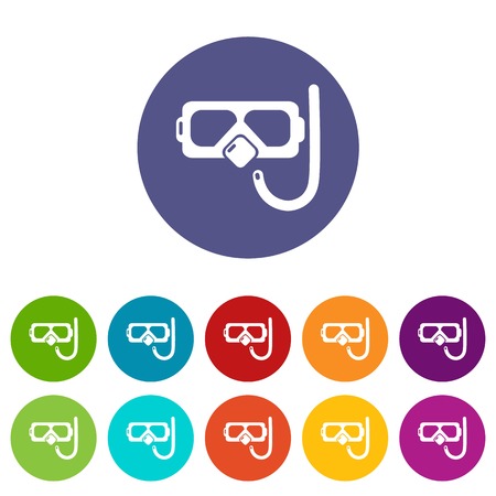 Diving mask snorkel icons color set vector for any web design on white backgroundのイラスト素材