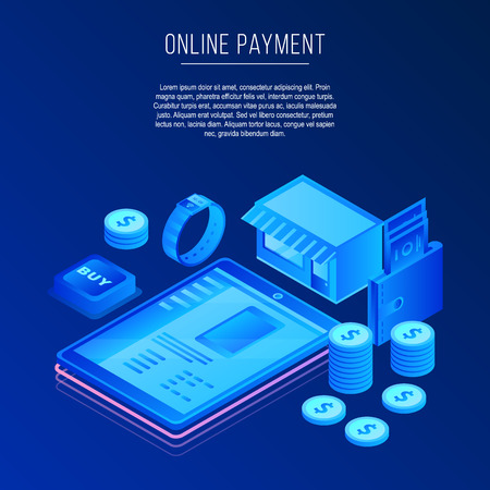 Online web payment concept background. Isometric illustration of online web payment vector concept background for web designのイラスト素材