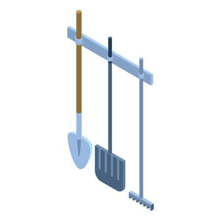 Garden tool on wall icon. Isometric of garden tool on wall vector icon for web design isolated on white backgroundのイラスト素材