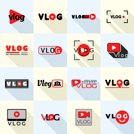 Vlog logo set, flat styleのイラスト素材