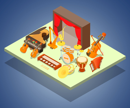 Philharmonic concept banner. Isometric banner of philharmonic vector concept for web, giftcard and postcardのイラスト素材