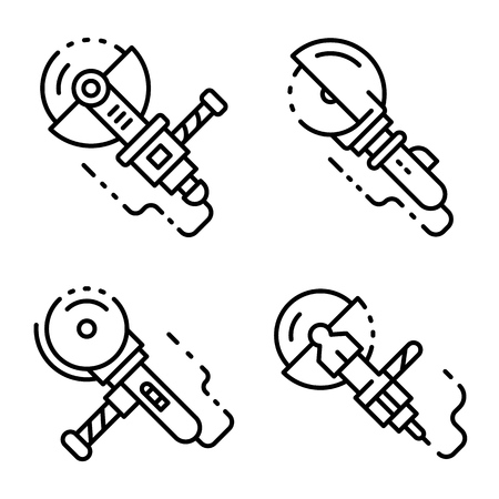 Angle grinder icons set. Outline set of angle grinder vector icons for web design isolated on white backgroundのイラスト素材