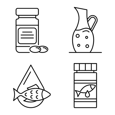 Fish oil icons set, outline styleのイラスト素材