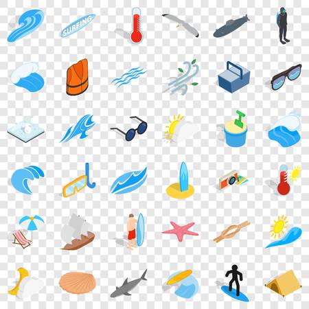 Summer beach icons set, isometric styleのイラスト素材