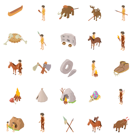 People of past icons set. Isometric set of 25 people of past vector icons for web isolated on white backgroundのイラスト素材
