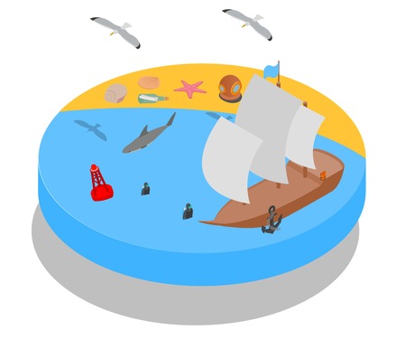 Free navigation concept banner. Isometric banner of free navigation vector concept for web, giftcard and postcardのイラスト素材