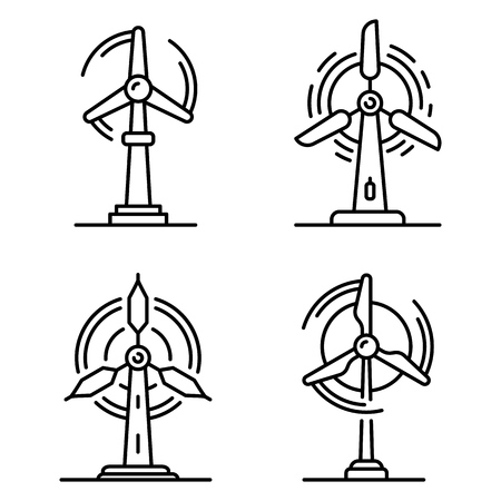 Wind turbine icons set. Outline set of wind turbine vector icons for web design isolated on white backgroundのイラスト素材