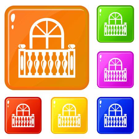 Panoramic balcony icons set collection vector 6 color isolated on white backgroundのイラスト素材